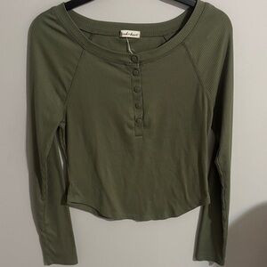 Forest Green Ribbed Long Sleeve Top